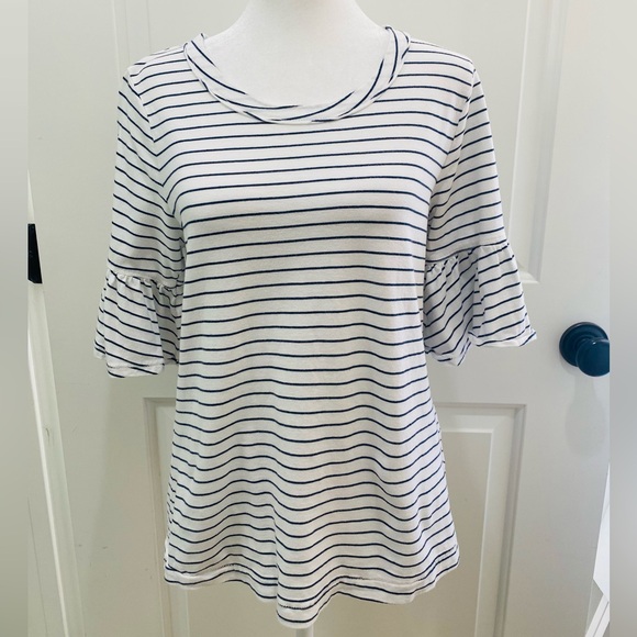 SPLENDID Striped Ruffle Shirt Sleeve T-Shirt Top - Picture 3 of 9